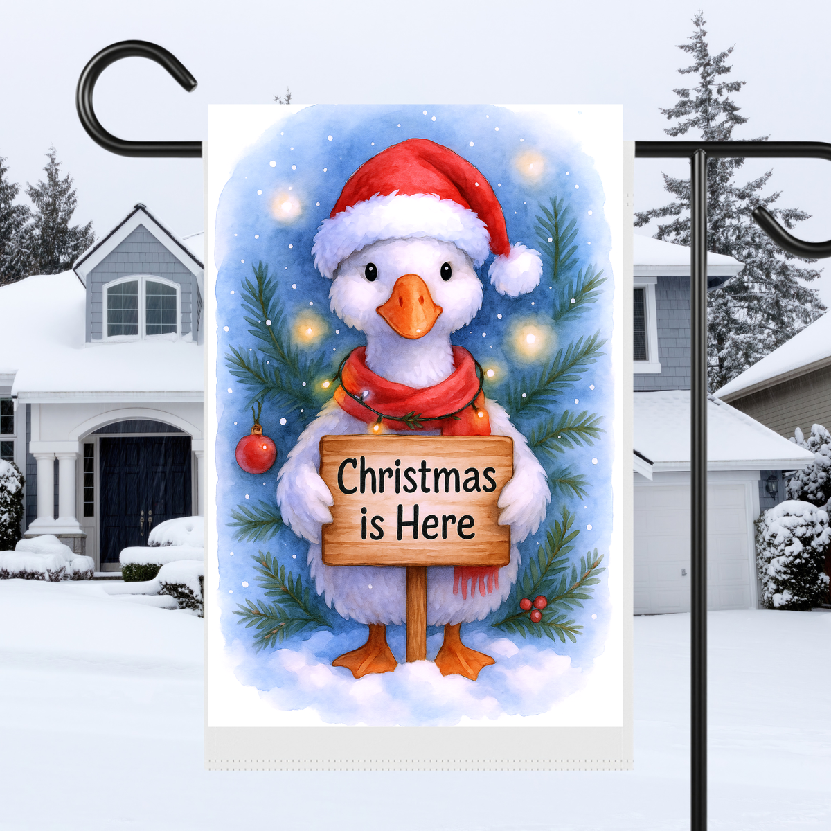 Christmas is Here Duck Garden Flag
