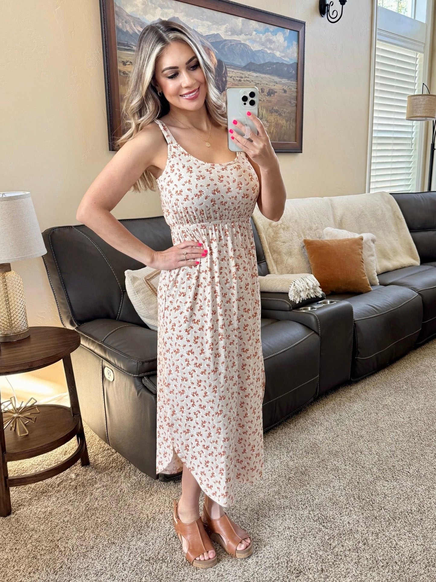 Reagan Dress-Sand and Rust Floral