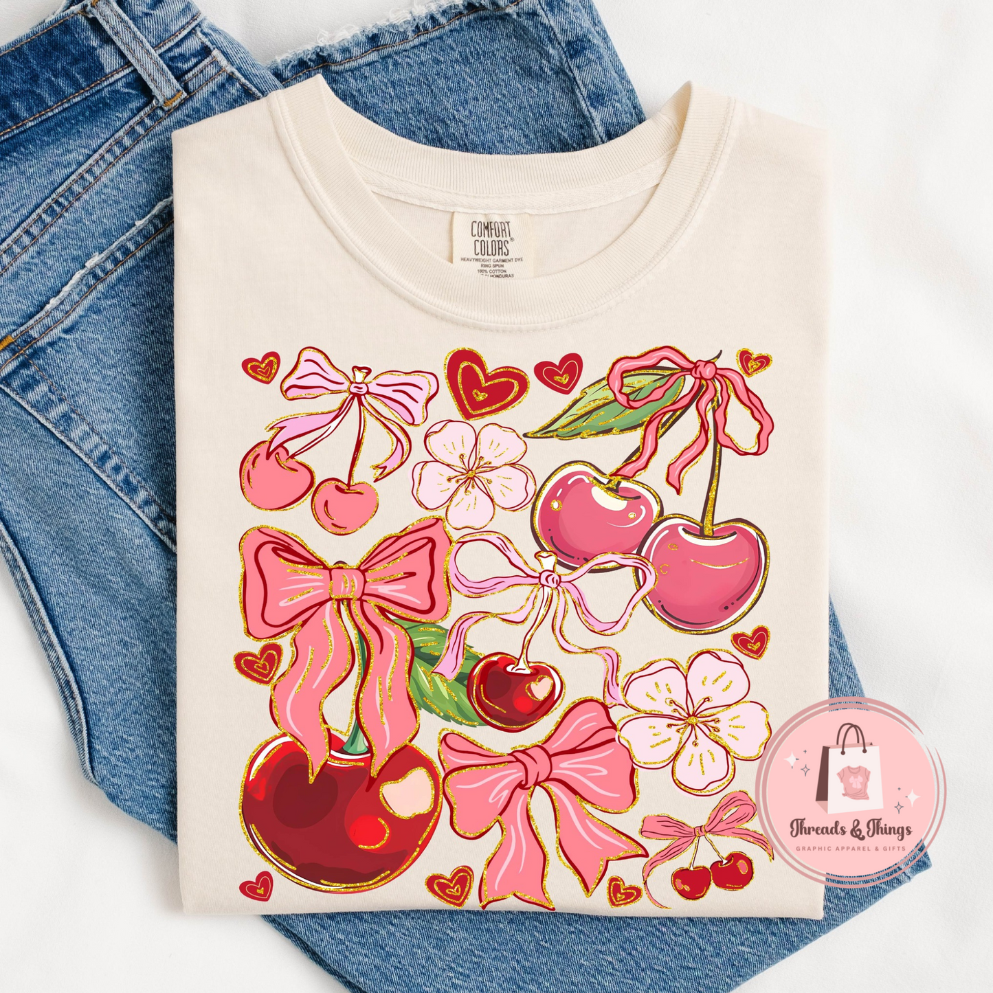 Bows and Cherries DTF T-Shirt