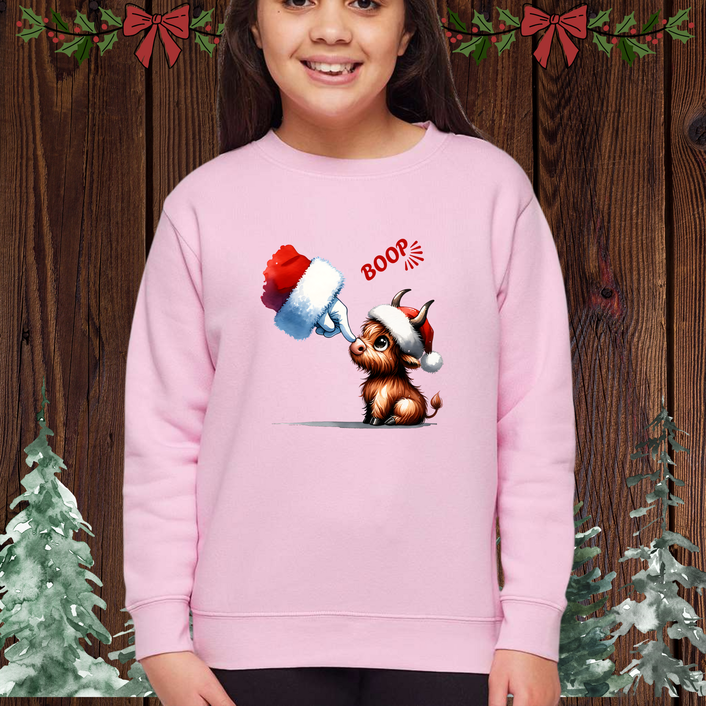 Boop Highland Calf and Santa Youth Crewneck