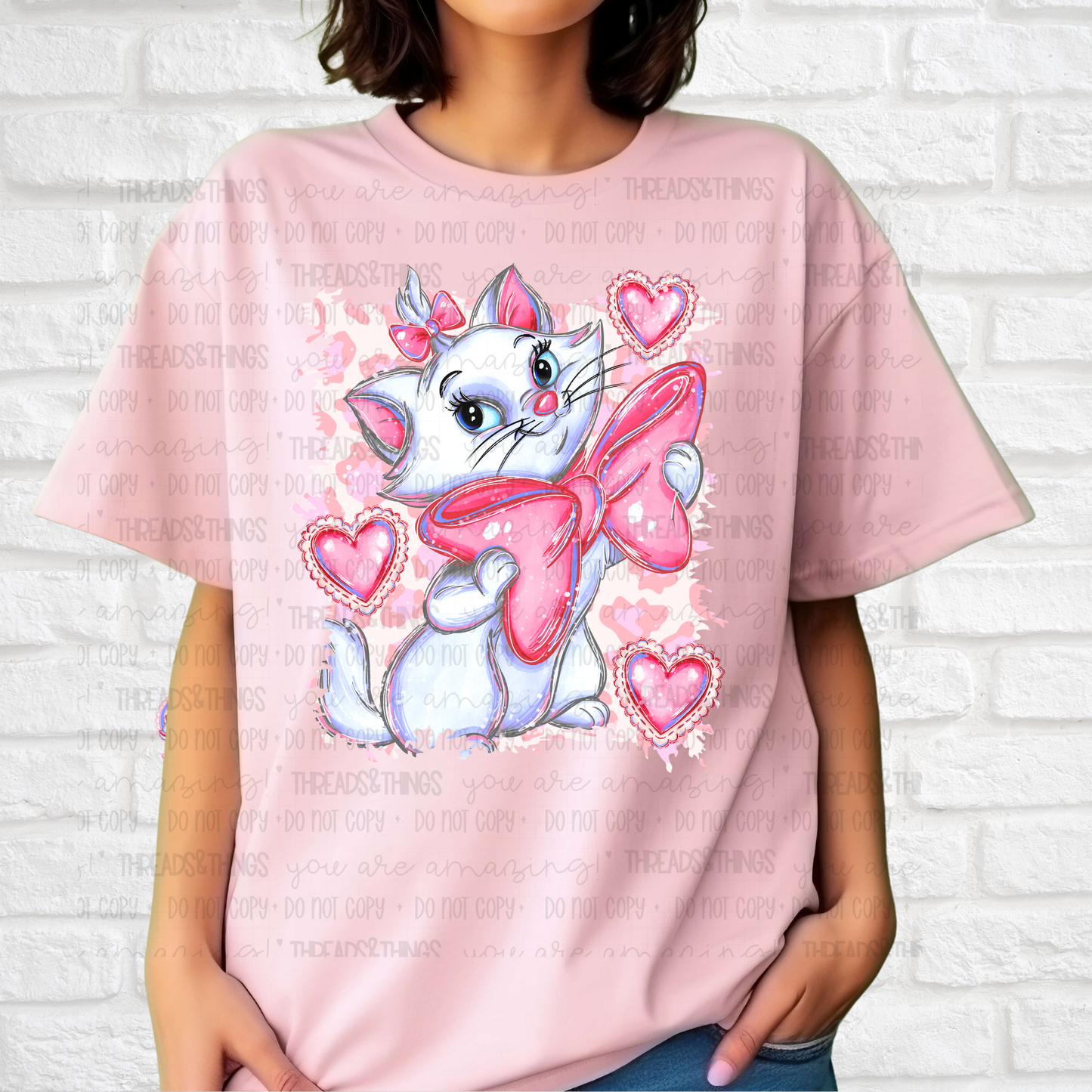 Valentines Cat DTF Crewneck Sweatshirt with or without sleeve design