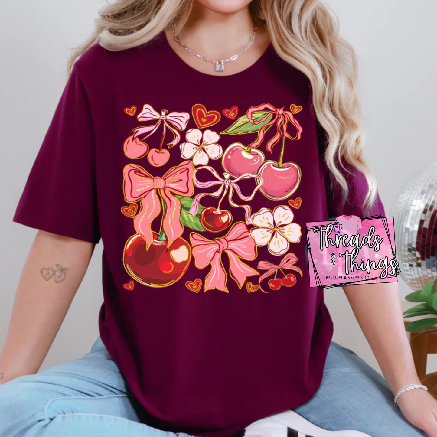 Bows and Cherries DTF T-Shirt