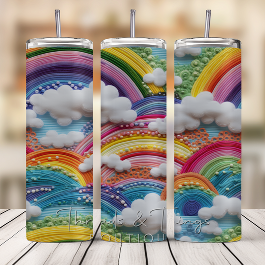 3D Clouds and Rainbows  20oz Skinny Tumbler