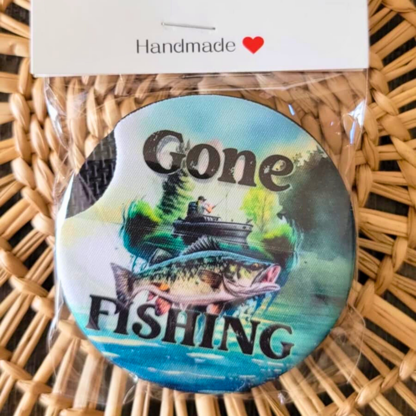 Gone Fishing Neoprene Car Coasters