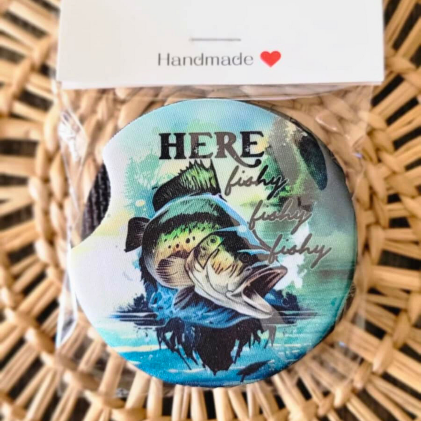 Here Fishy Fishy Fishy Neoprene Car Coasters