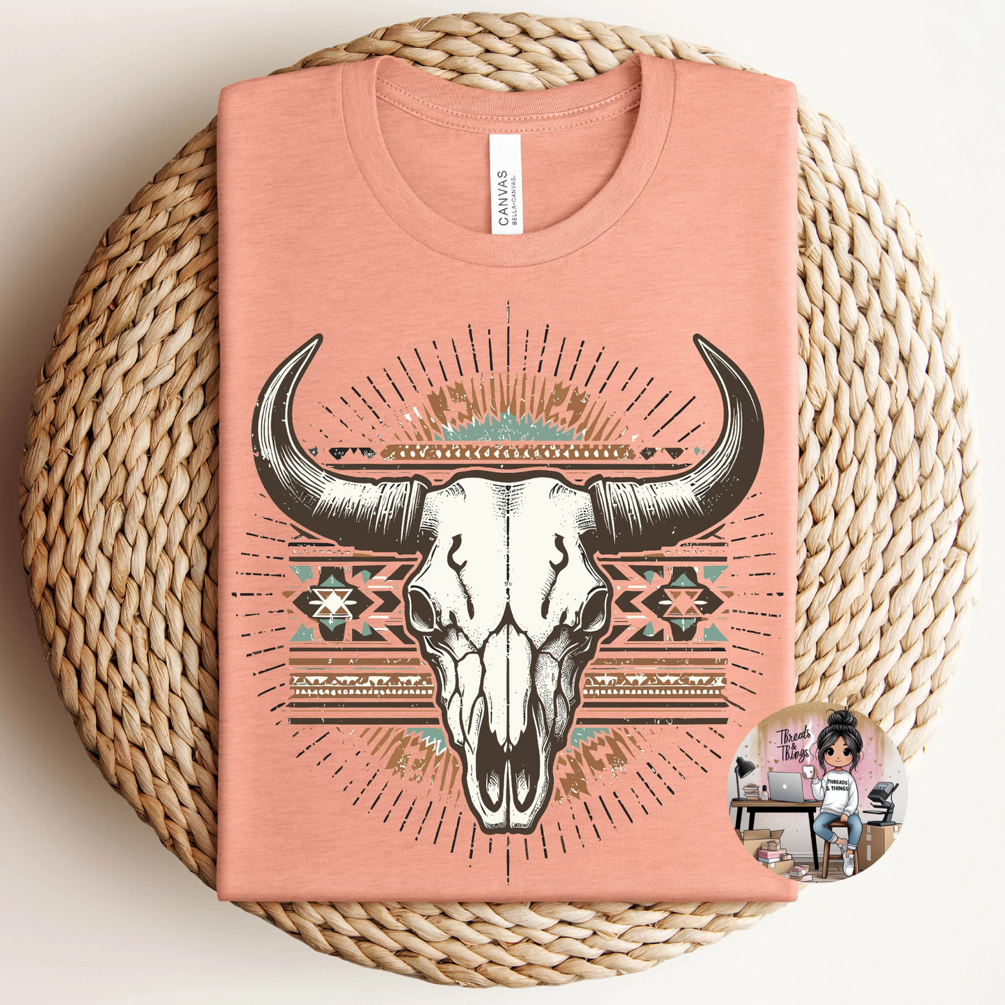 Boho Western Aztec Skull