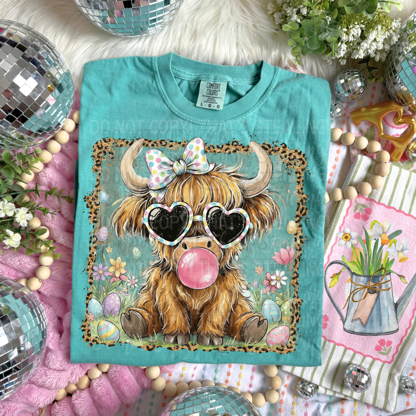 Bubblegum Highland Cow DTF Tshirts