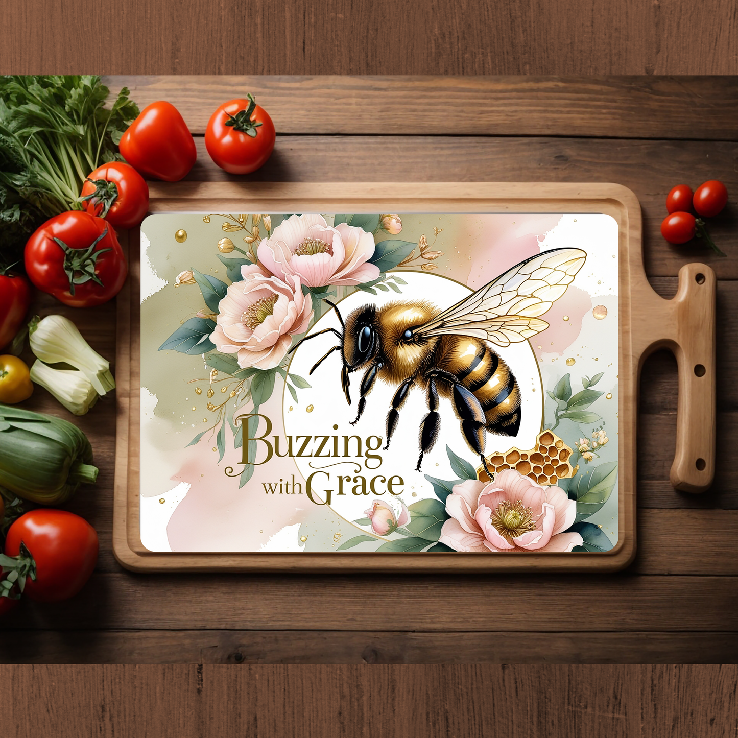 Buzzing With Grace Glass Cutting Board