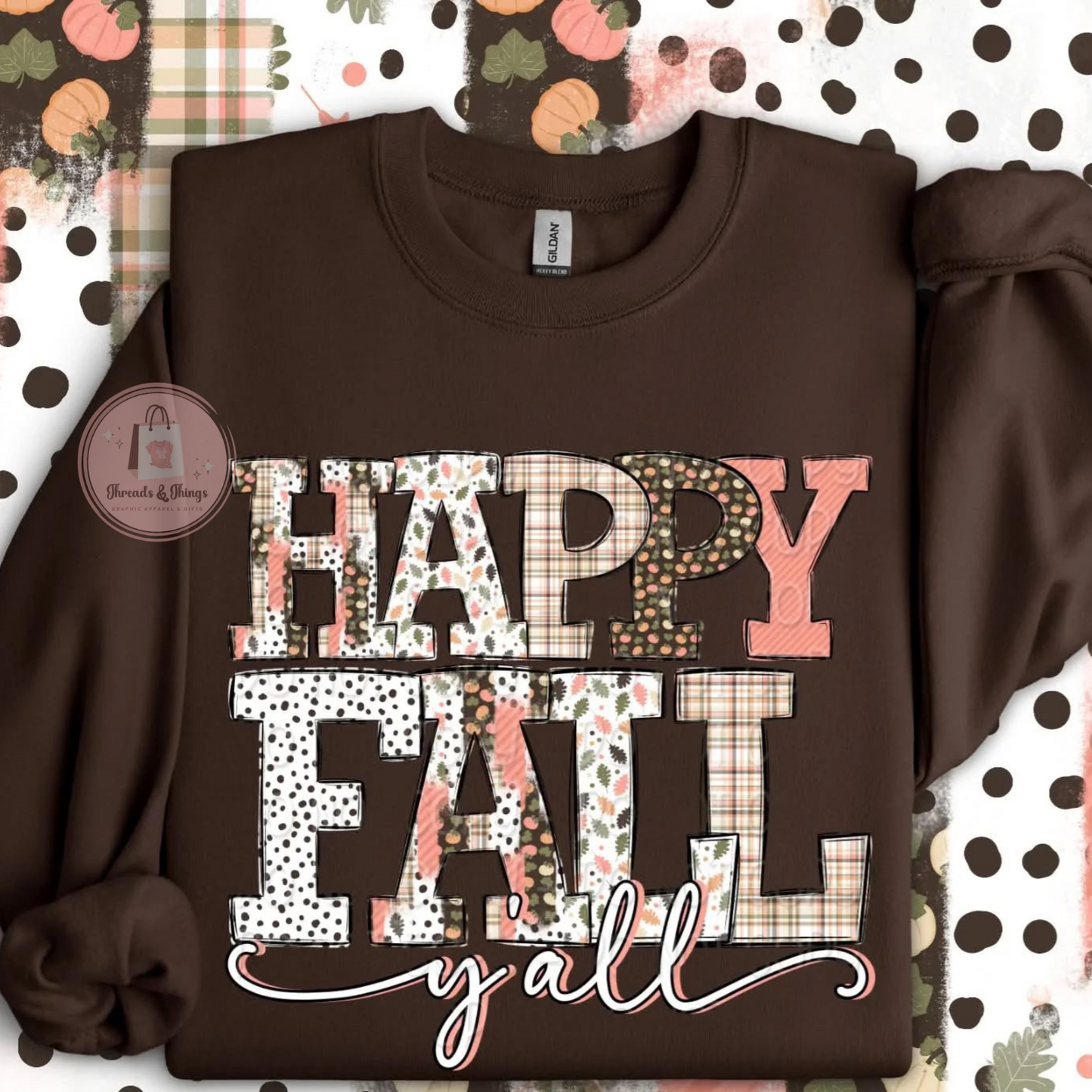 Happy Fall Ya'll Leaves DTF Transfer Crewneck Sweatshirt