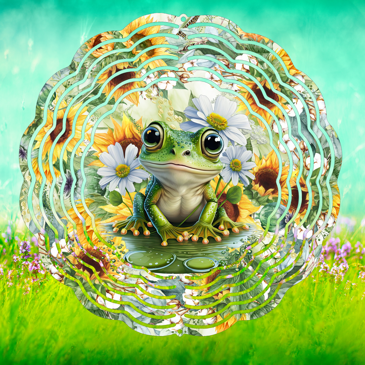 Frog and Daisies Wind Spinner