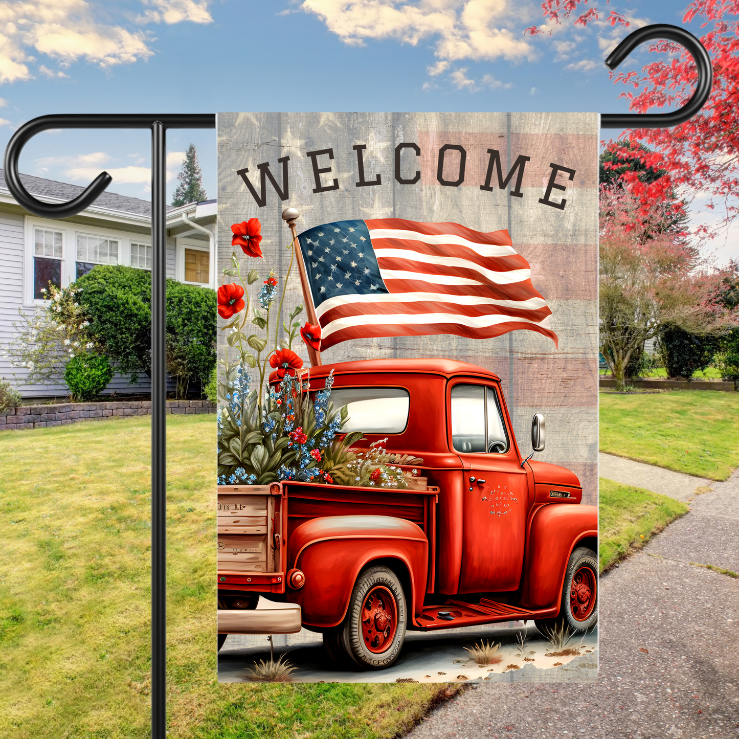 Old Red Truck Garden Flag