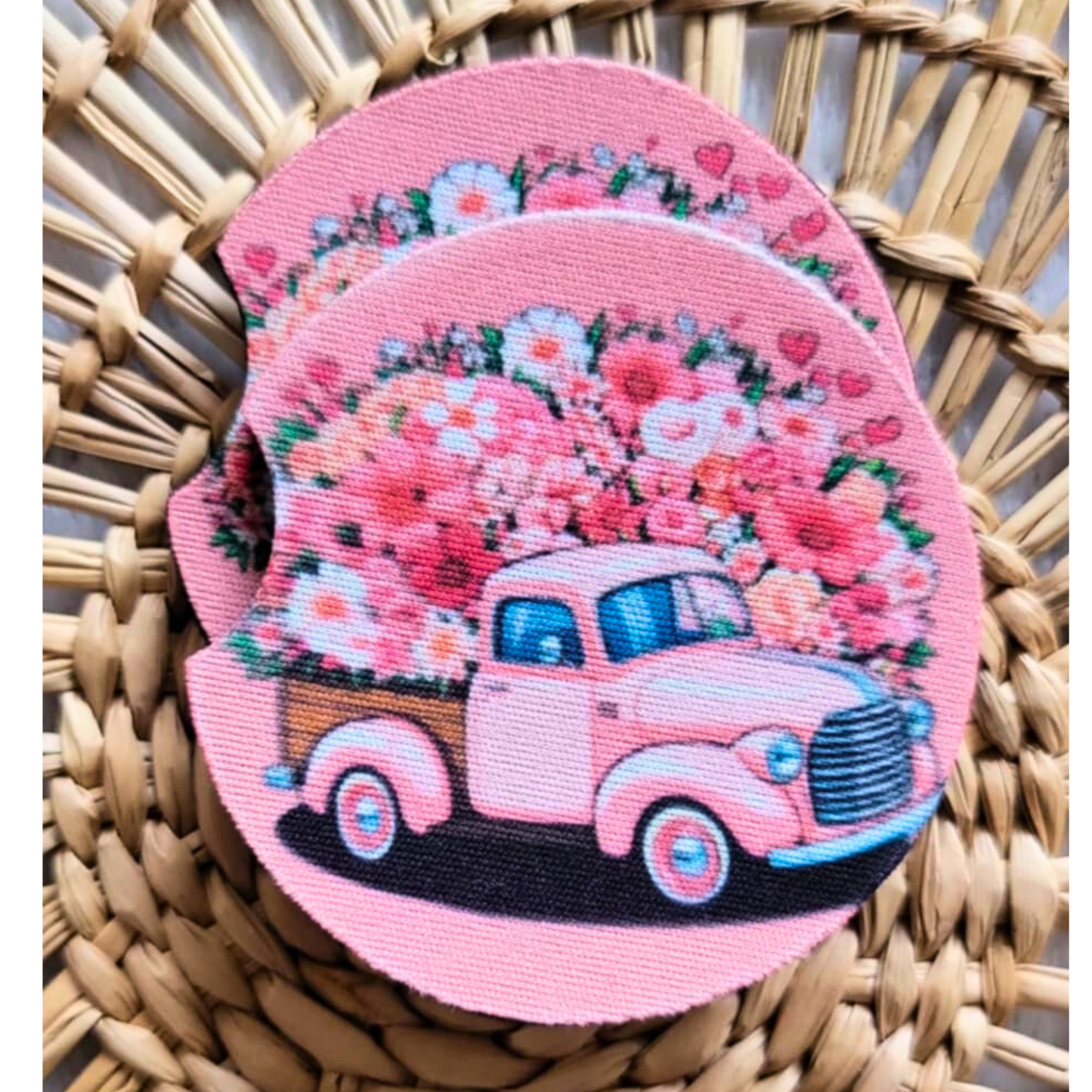 Pink Truck Neoprene Car Coasters