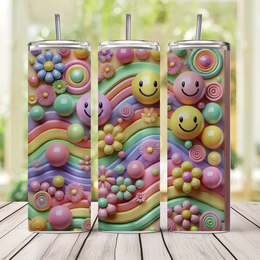 3D Inflated Puff Smilies and Rainbows 20oz Tumbler