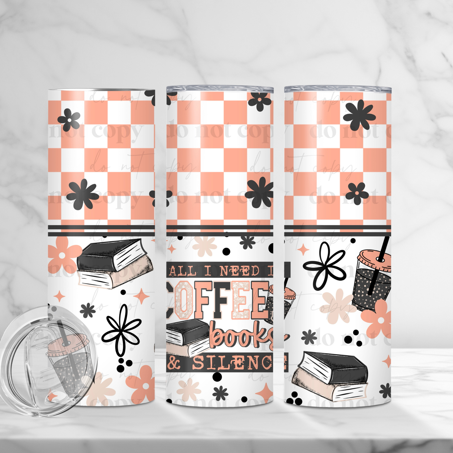 COFFEE BOOKS AND SILENCE 20OZ SKINNY TUMBLER