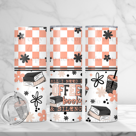 COFFEE BOOKS AND SILENCE 20OZ SKINNY TUMBLER