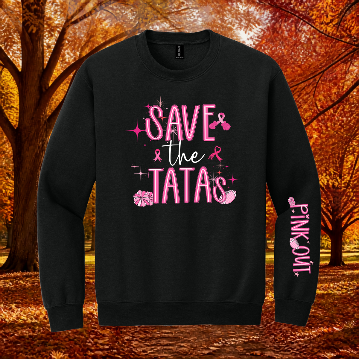 Save the Tatas Crewneck Sweatshirt with Accent Sleeve Design