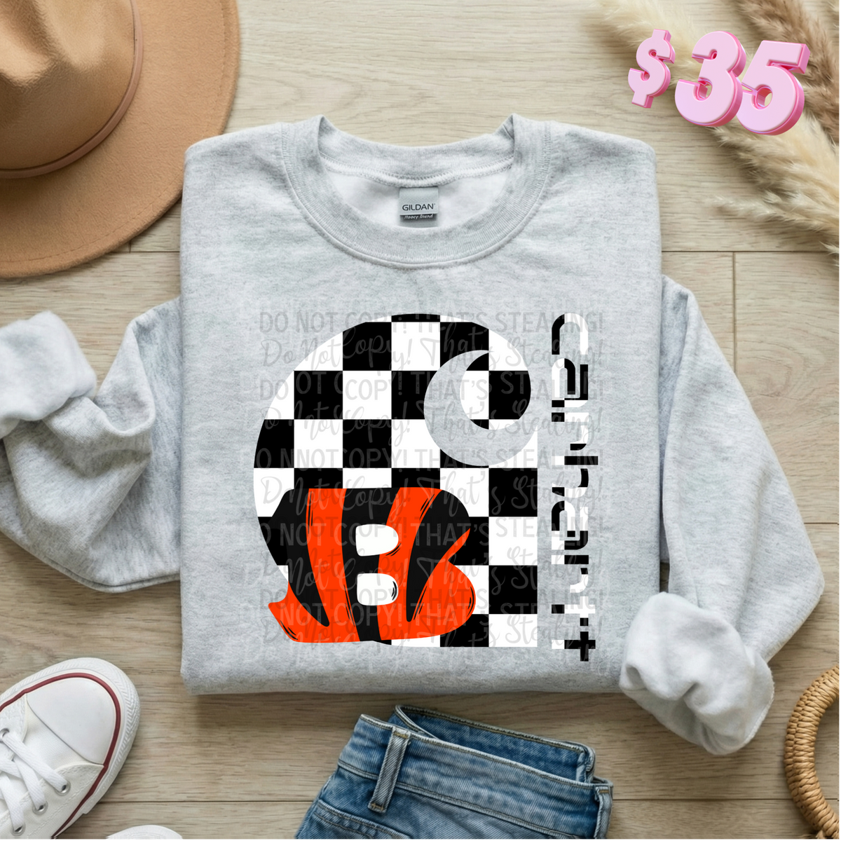 CB Checkered Background DTF Crewneck