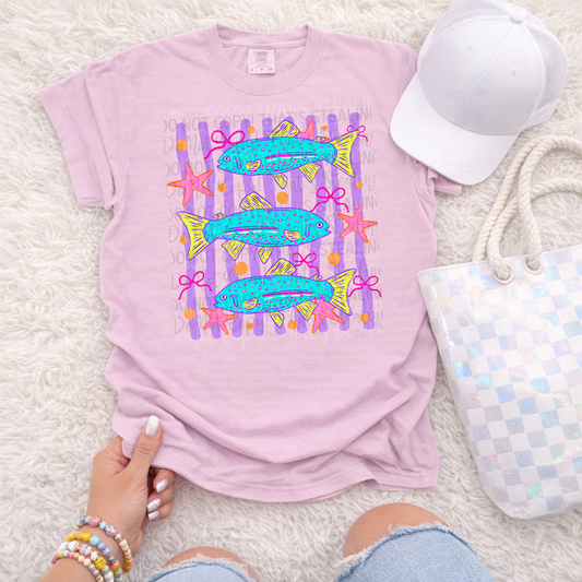 Here Fishy Fishy with Purple Background DTF Shirt