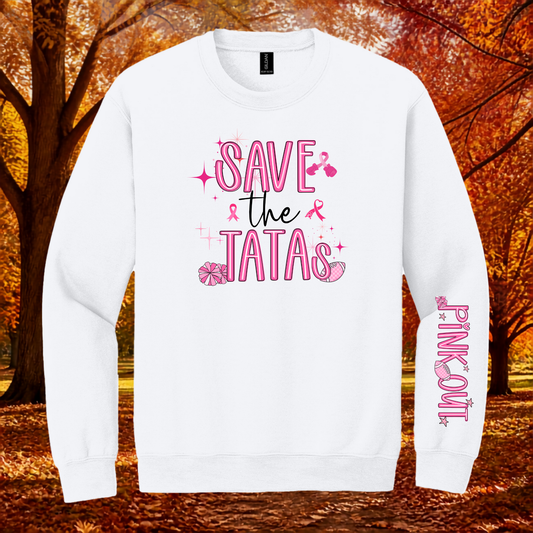 Save the Tatas Crewneck Sweatshirt with Accent Sleeve Design