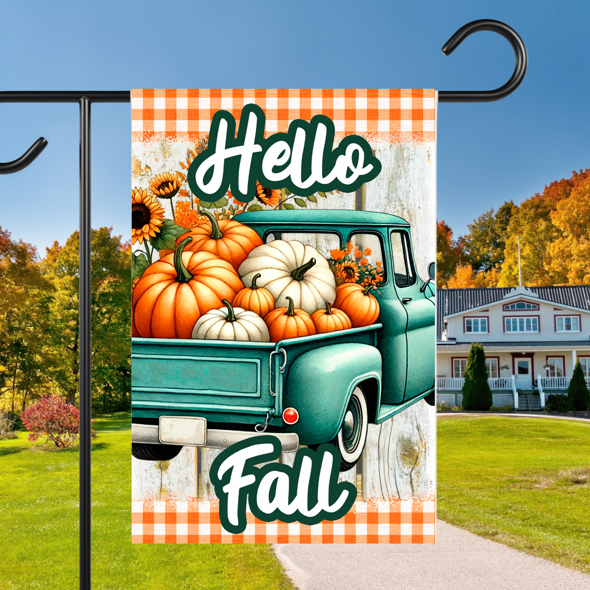 Hello Fall Country Truck Garden Flag
