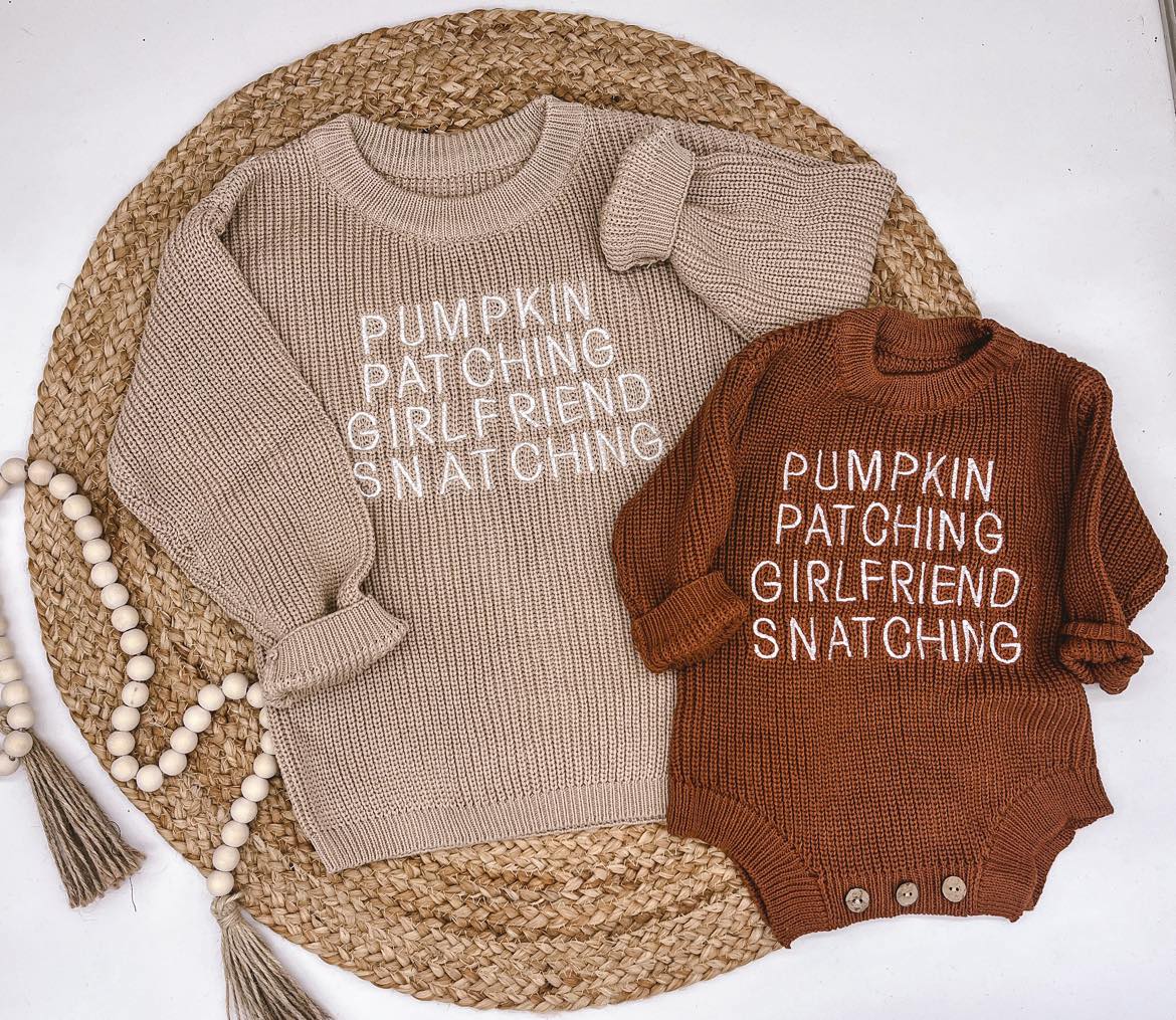 RTS: Pumpkin Patch Knit Onesie and Sweater