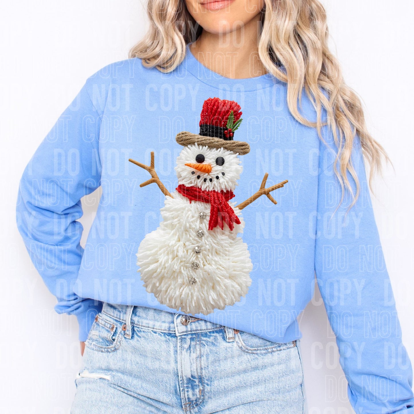 Faux Yarn Snowman DTF Transfer Crewneck Sweatshirt
