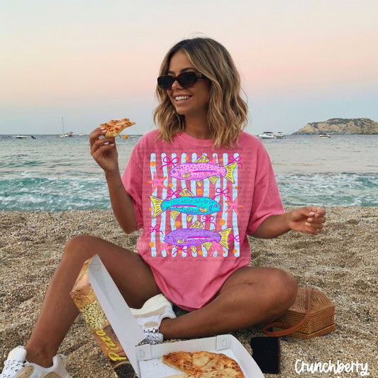 Here Fishy Fishy Multi-Color DTF Shirt