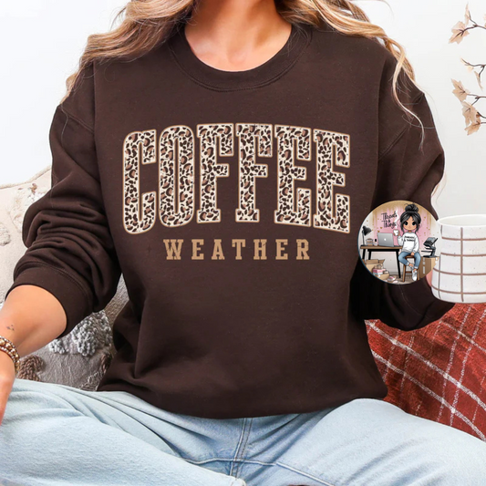 Leopard Print Coffee Weather DTF Sweatshirt
