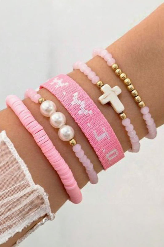 Pink WWJD Bead Bracelet Set RTS