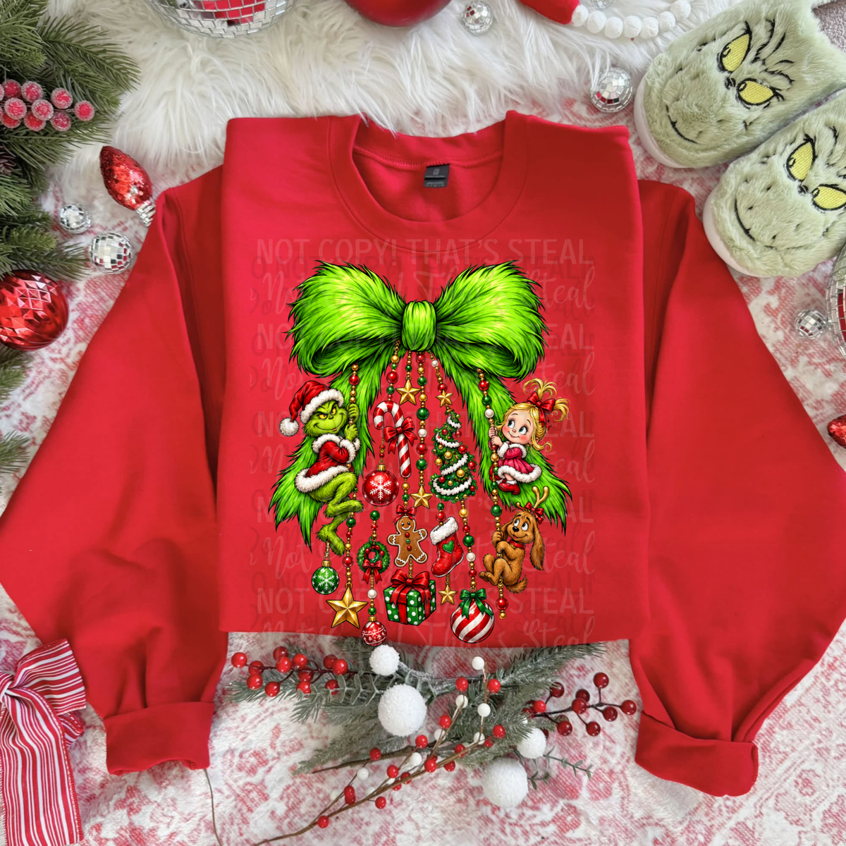 Green Ribbon & Christmas Charms