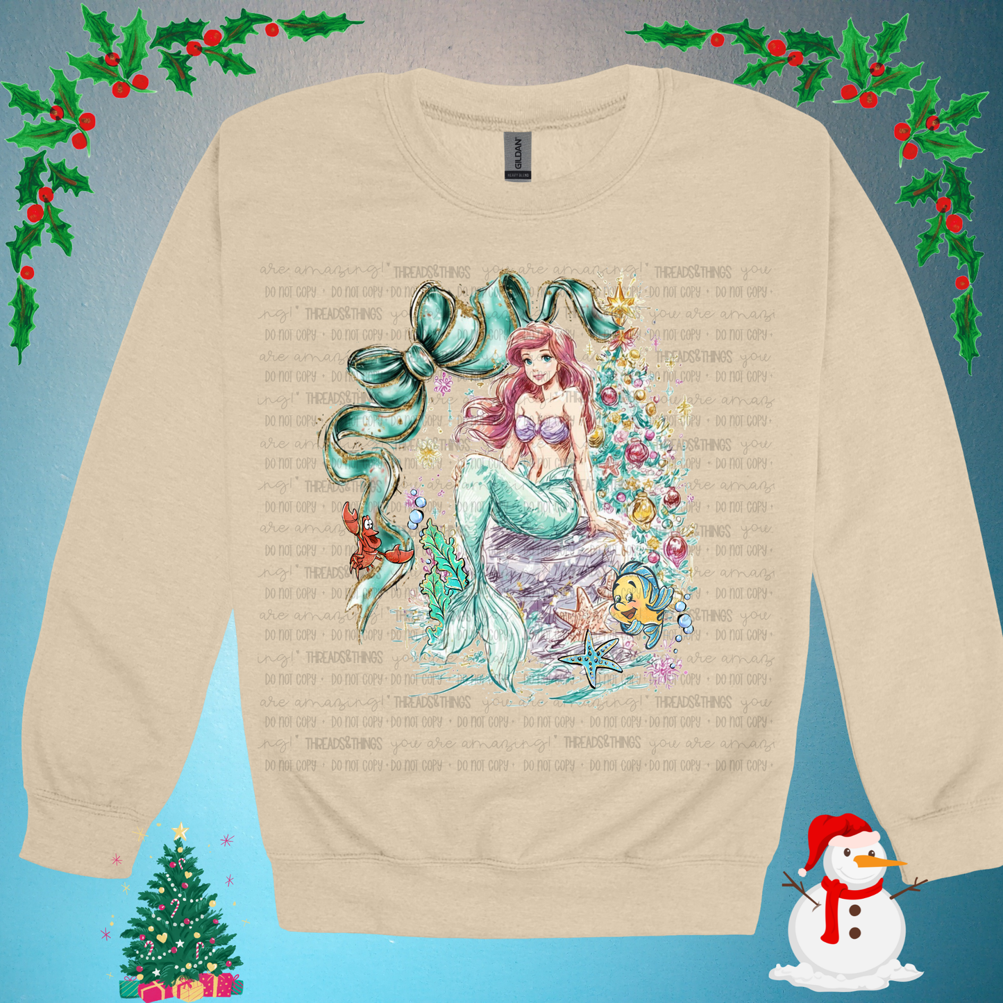 Coquette Mermaid Christmas Tee or Crewneck.