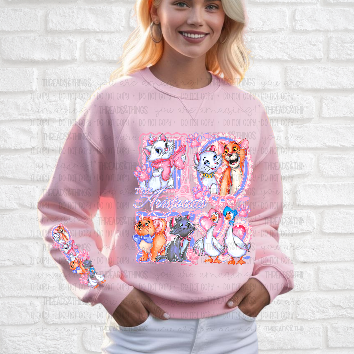 Valentines Cat and Friends DTF Crewneck Sweatshirt with or without sleeve design