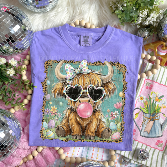Bubblegum Highland Cow DTF Tshirts