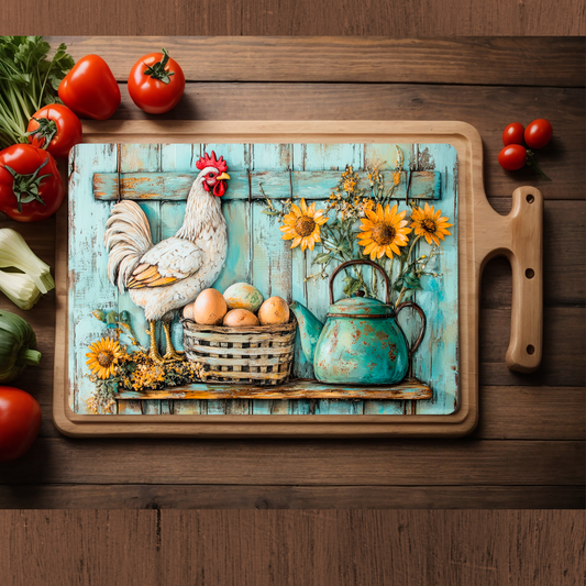 Chicken and Eggs Glass Cutting Board