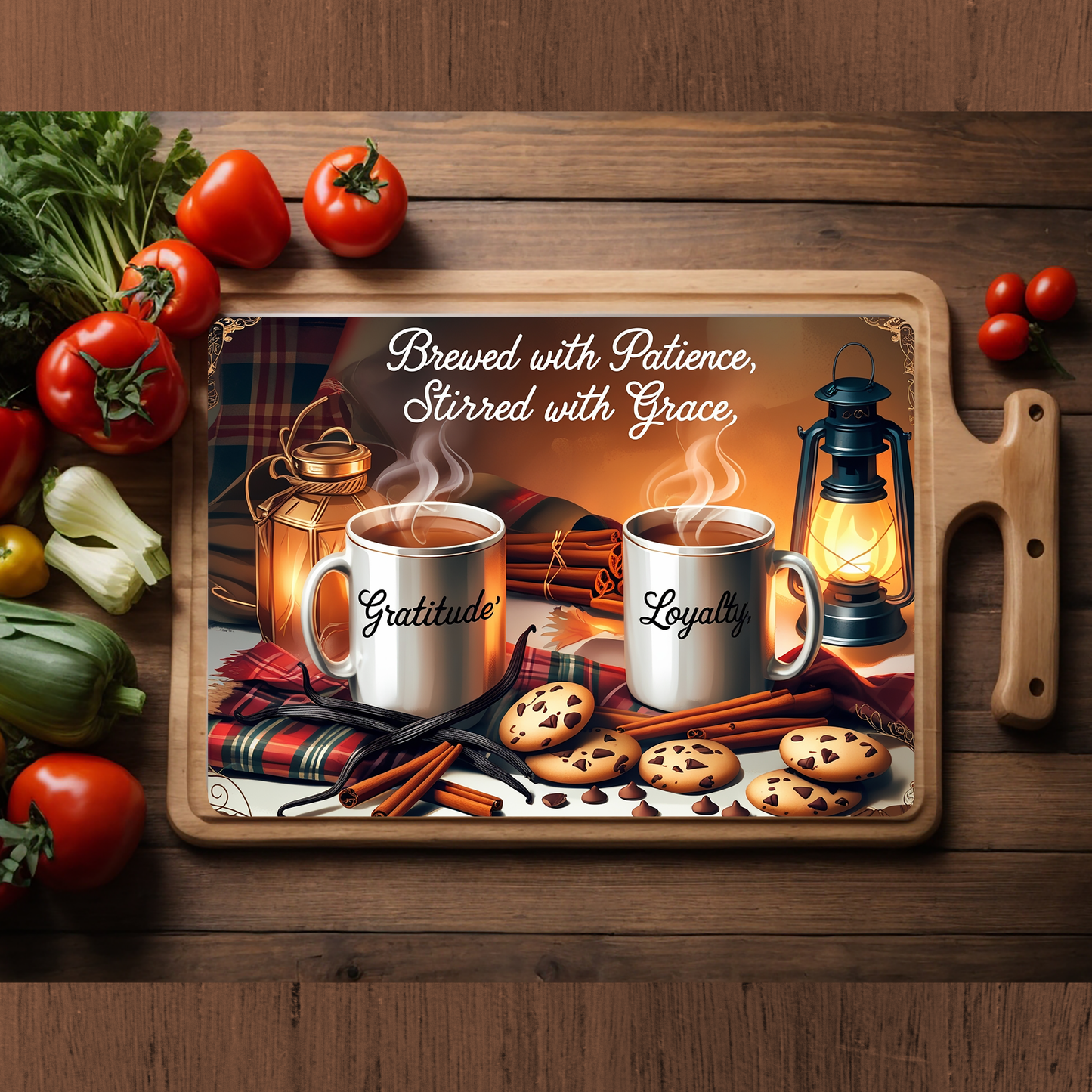 Brewed With Patience Glass Cutting Board