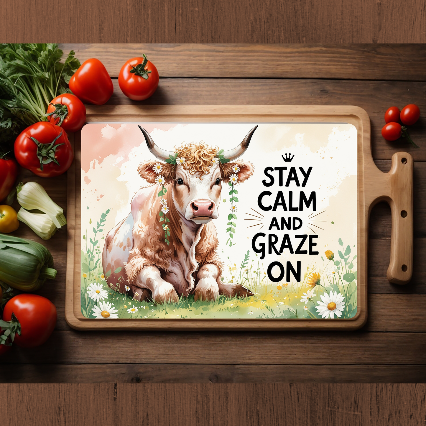 Stay Calm and Graze On Glass Cutting Board