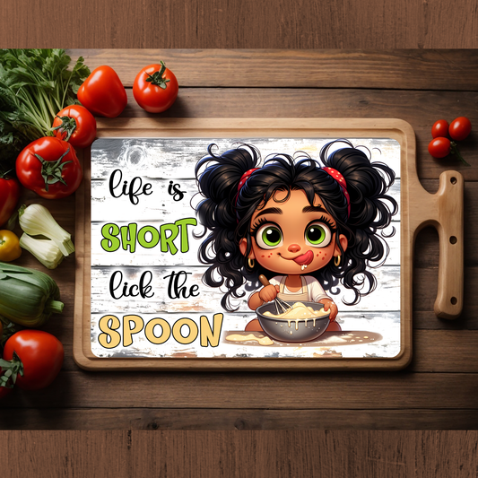 Life's Short, Lick the Spoon Glass Cutting Board