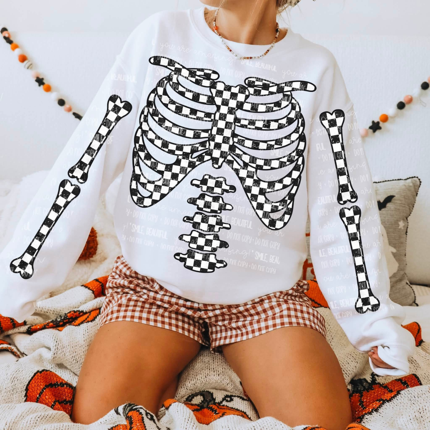 Black & White Checkered Skeleton DTF Shirt
