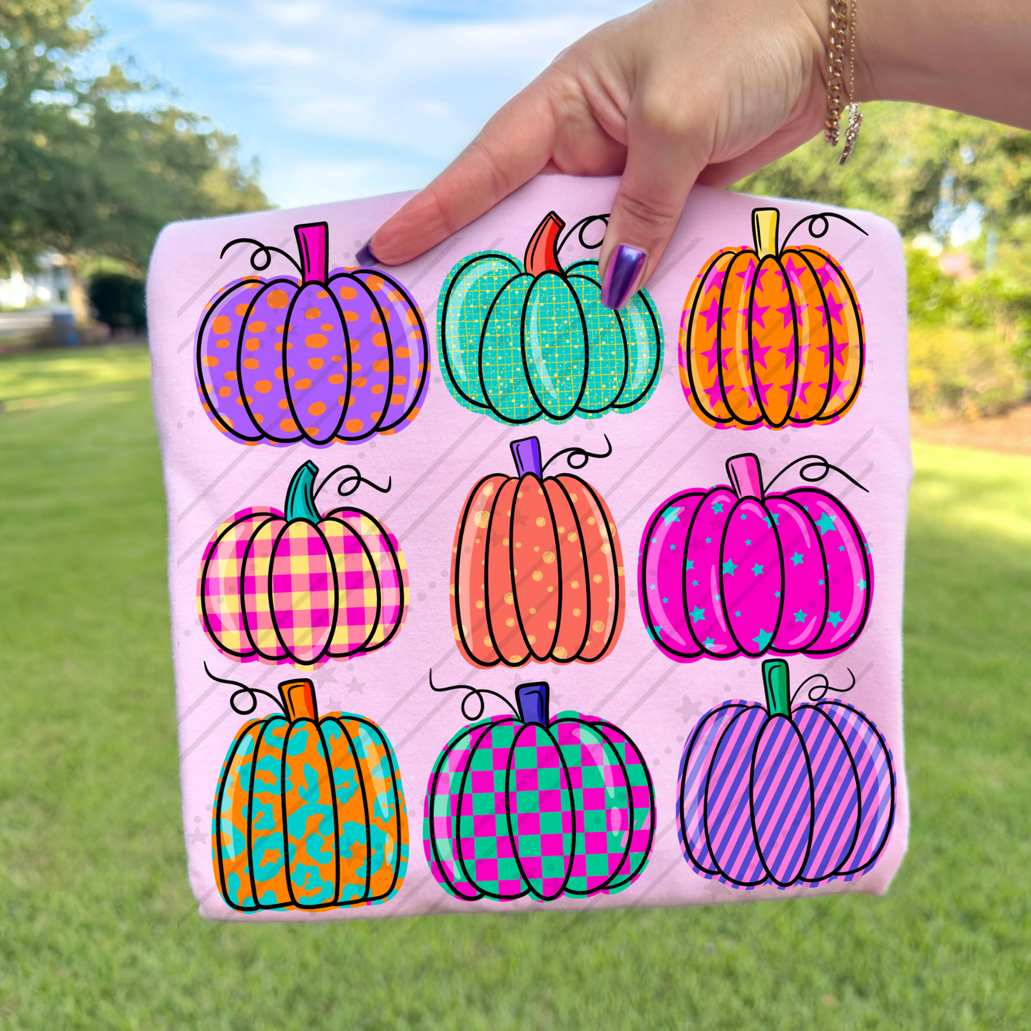 Pumpkin Collage on Pink DTF Tshirt