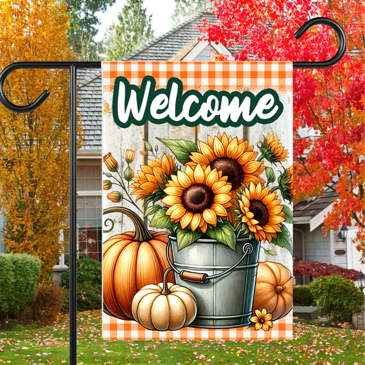 Sunflowers, Pumpkins, and a Garden Pail Garden Flag
