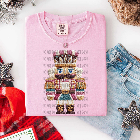 Nutcracker Faux Yarn DTF Transfer Crewneck T-shirt