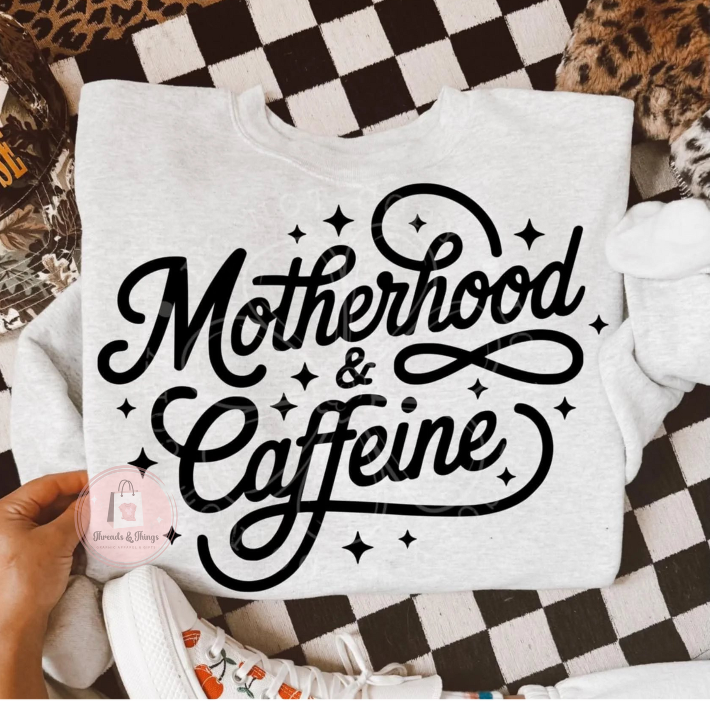 Motherhood and Caffeine DTF Crewneck Sweatshirt
