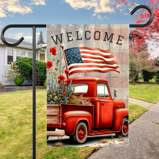 Old Red Truck Garden Flag