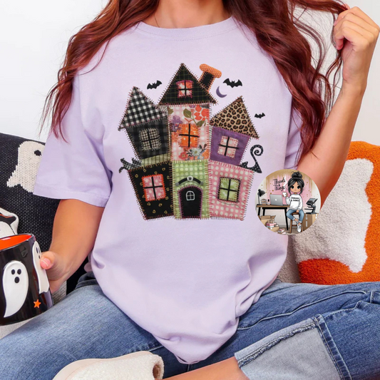 Patchwork Haunted House DTF Tshirt