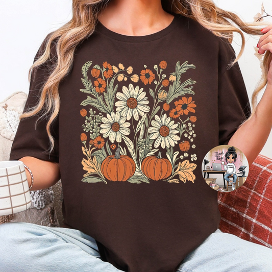 Vintage Pumpkin Flower Field Tshirt