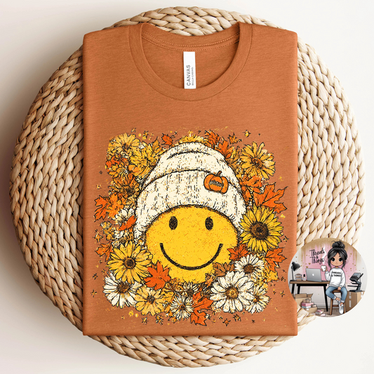 Boho Fall Beanie Smile Tshirt
