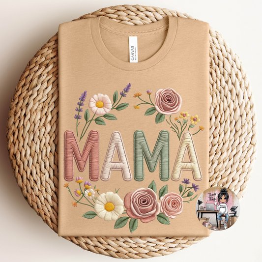 Floral Faux Embroidery Mama